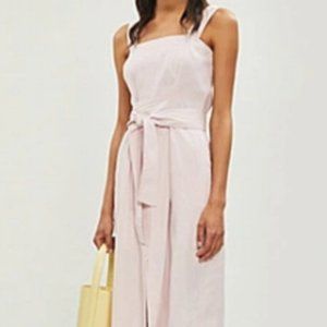 Vince Dress Wide Strap Linen Blend Tie Waist Midi in Rosa Seco 10 L NWT
